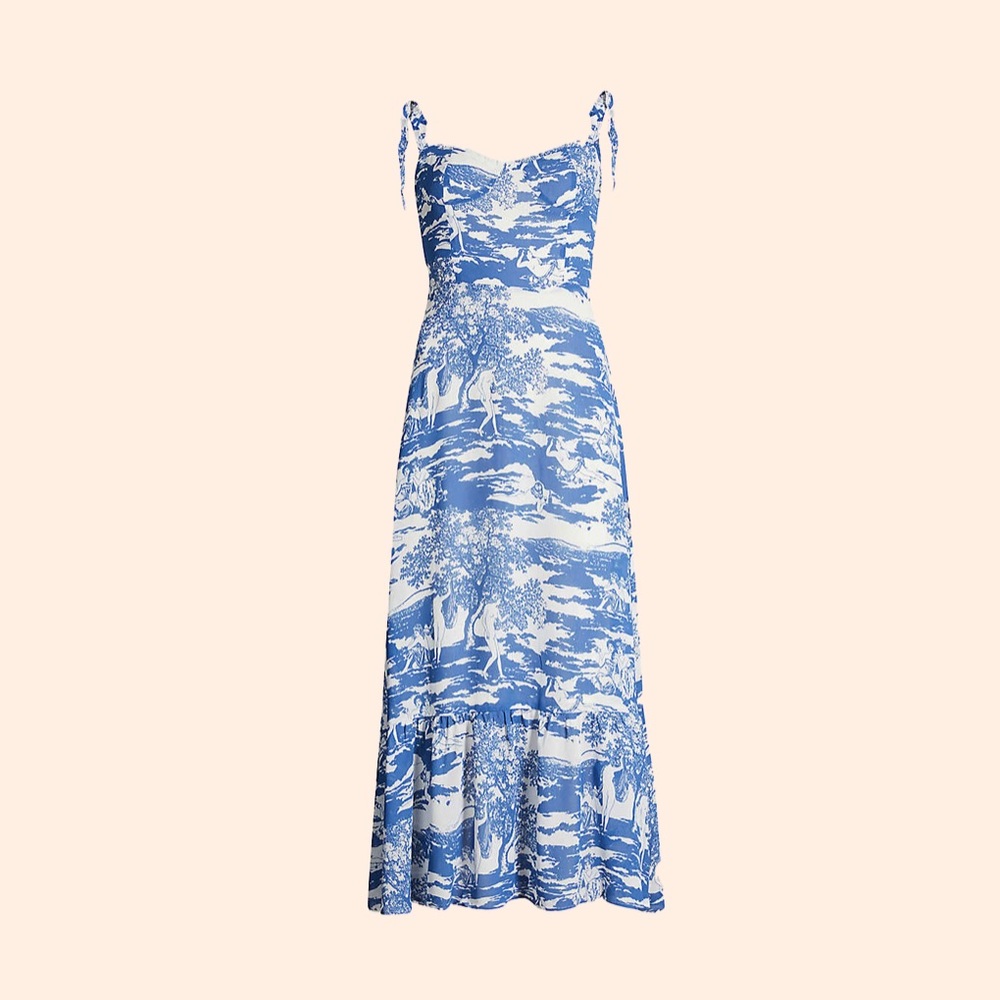 Reformation Blue and White Nakita Midi Dress (toscana)